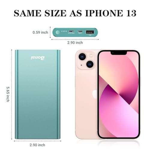 BONAI Portable Charger 12,000mAh 5V/3A Fast Charging Power Bank, Dural Input & Output Ports (USB-C in & Out) Portable Phone Charger for iPhone 17/16/15/14/13/12 Series Galxy Android iPad etc - Mint 6