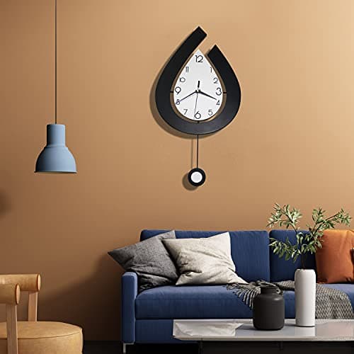 Decorative Wall Clock for Living Room Decor, SHUNZY Large Modern Wall Clocks with Pendulum Battery Operated for Bedroom Office Kitchen Home, 22.4 Inch Big Silent Wall Clock Non Ticking 6