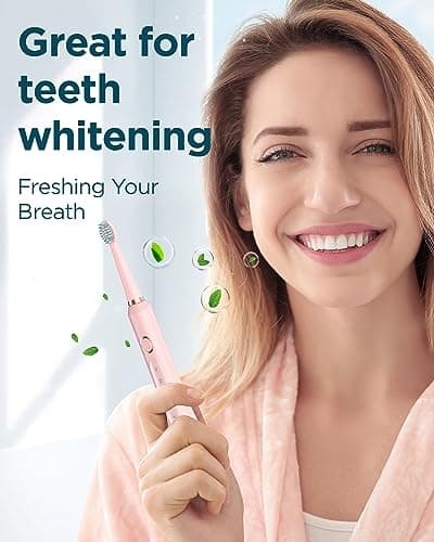 Rtauys M5 Sonic Electric Toothbrush for Adults and Kids - Rechargeable Electric Toothbrush Kids Ages 12+ and Adults with 8 Brush Heads & Travel Case, 120 Days Battery Life - Pink 3