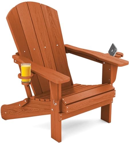 SERWALL Adirondack Chair with Cup Holders - Composite Adirondack Chairs HDPE Outdoor Chairs All Weather Use- Orange