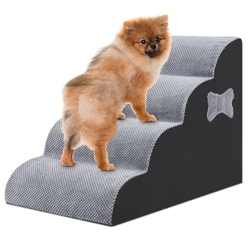 Dog Stairs for Small Dogs,18.9”H 4 Steps Pet Steps for High Beds and Couch, Non-Slip Bottom Dog Steps,High Density Foam Pet Stairs Ramp for Small Dogs and Cats, with Removable Washable Cover, Grey