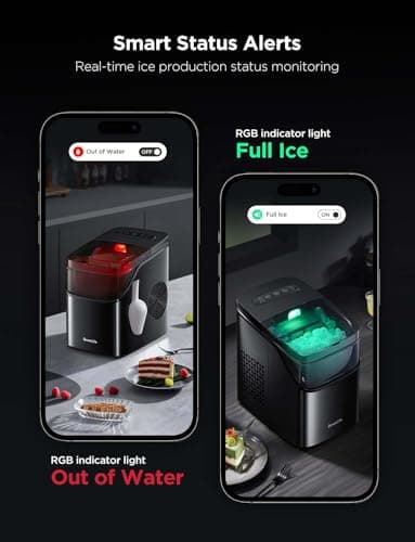 GoveeLife Smart Ice Maker Countertop, Portable Ice Machine with Voice Control, 9 Ice Cubes in 6 Minutes 3 Sizes, 26lbs/24Hrs, Self Cleaning RGB Lights, Quiet Ice Maker with Scoop for Kitchen Black 8