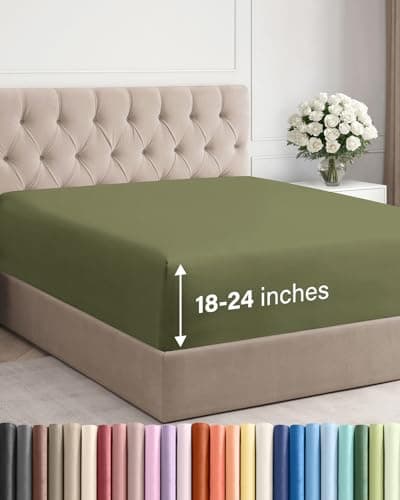 Extra Deep Cal King Fitted Sheet - Hotel Luxury Single Fitted Sheet Only - Easily Fits 18 inch to 24 inch Mattress - Ultra Soft, Wrinkle Free with Extra Deep Pockets - Breathable & Comfy - Sage Green
