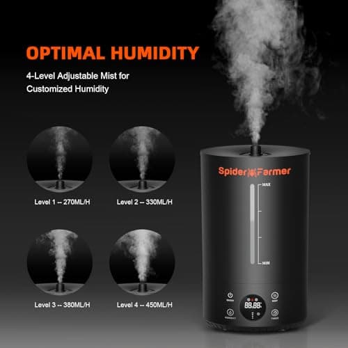 Spider Farmer 3-in-1 6L Humidifier Indoor with Timer & Hose Cool Mist Ultrasonic Humidifiers Large Room with Temperature & Humidity Probe for Plant Mushroom Greenhouse Bedroom Grow Tent Top Fill Black 5