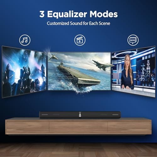 Assistrust Sound Bar for Smart TV,90W Soundbar with Bluetooth/ARC/Optical/AUX Connect, Auto Volume Boost, 3 Customizable Equalizer Modes, 2 in 1 Detachable Soundbar for TV/PC/Gaming/Projectors 5
