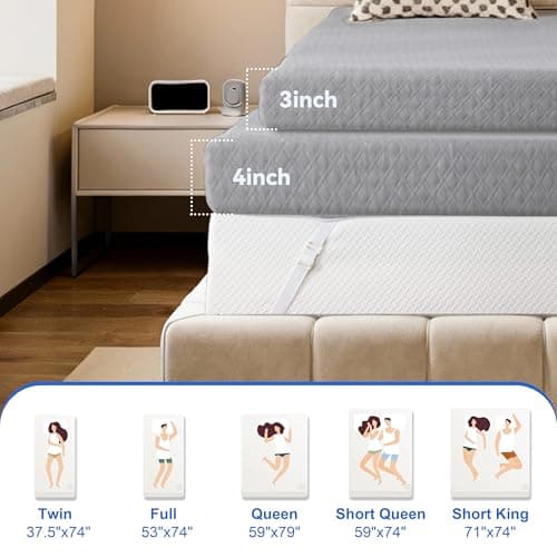 Vipbear King Size 4 Inch Mattress Topper, Cooling Gel Memory Foam with Bamboo Fiber Cover, Extra Firm Spine Support 8
