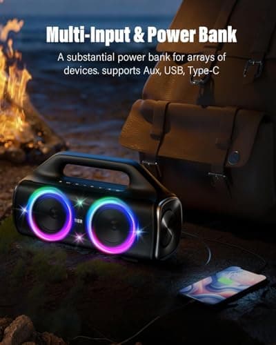 YIER Speakers, 80w (Peak) Portable Wireless Speaker with Lights, Stereo Loud Sound, IP67 Waterproof, Deep Bass Outdoor Speakers Bluetooth 5.3 Dual Pairing for Home Party Beach Camping, Gifts 7