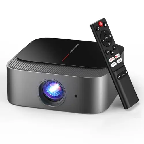 [386+ Built-in Apps] DBPOWER E2 Smart Projector with WiFi and Bluetooth, Native 1080P Mini Projector Compatible with Netflix, Youtube, Disney+, Hulu, Max & Crunchyroll, Electric Focus & Carry Case
