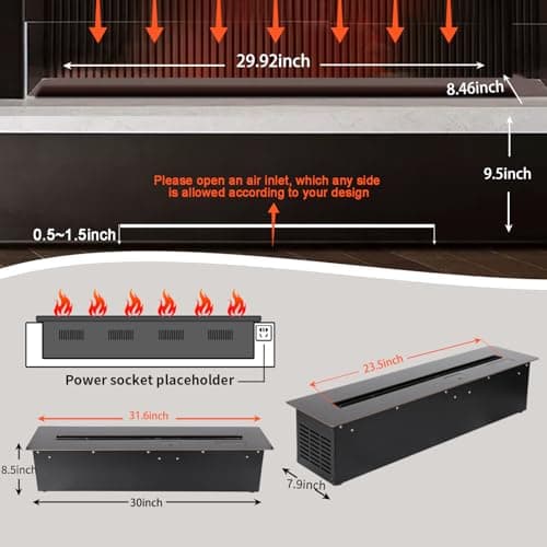 Sunlitup Water Vapor Fireplace, Realistic Flame Mist Fireplace, Remote Control, Electric Fireplace Humidifier for Home Decor 31.6" 6