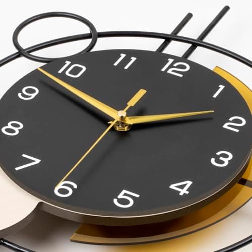 YIJIDECOR Wall Clock for Living Room Decor Decorative Wall Clock with Pendulum Silent Quartz Battery Operated Black Metal Large Clock for Dining Room,Kitchen,Home,Bathroom,Bedroom,13.8x21.3 in 6