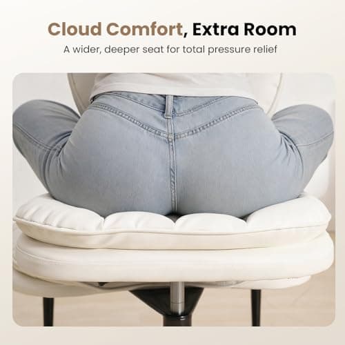 Extra-Wide & Tall Cross-Legged Office Chair – Deeply-Padded Cloud Seat, Ergonomic Back Support, Adjustable Height for ADHD & Meditation, White 6