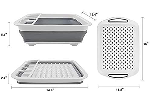 Ahyuan Collapsible Dish Drying Rack Portable Dinnerware Drainer Organizer for Kitchen RV Campers Travel Trailers Space Saving Kitchen Storage Rack Tray (With Drainboard) 7