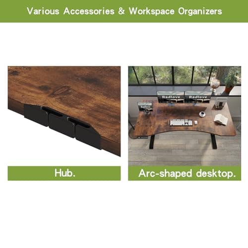 Radlove Dual Motors Height Adjustable 63 x 30 Electric Standing Desk with Curved Design Stand Up Table 4 Memory Keys, Computer Desk with Splice Board Home Office Desk, Brown Top + Black Frame 5