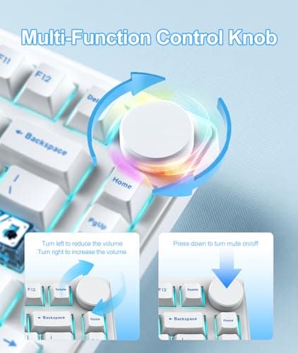 Wireless Gaming Keyboards Gasket Mechanical Keyboard | 75% Wireless Keyboard | Three-Mode Wireless (Bluetooth /2.4G/USB-C) | Hot-Swappable | Five-Layer Muffler Filling | Knob +RGB Backlit-White 6