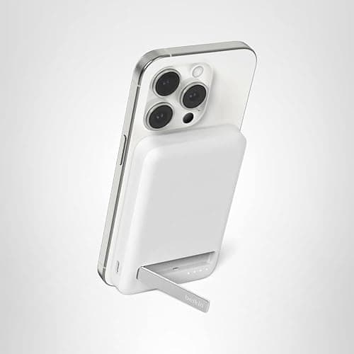 Belkin Portable Charger, Wireless Power Bank 15W 5000 mAh w/ Qi2 - MagSafe Charger w/Built-in Pop-up Kickstand - iPhone 17, Air, Pro, Pro Max, AirPods, Apple Watch, Google Pixel 10, etc. - White 14