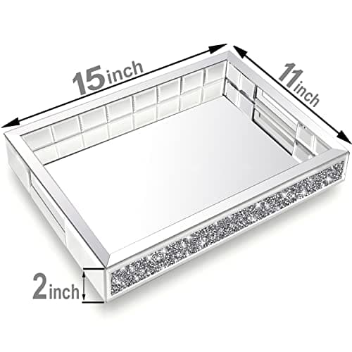 Wocred Mirror Jewelry Organizer fits Dresser Bedroom,Crushed Diamond Bathroom Tray with Handles,Perfume Tray,Decorative Serving Tray for Coffee Table Decor(11”x15”x2”) 6