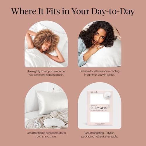 Kitsch Satin Pillowcase with Zipper for Hair & Skin - Softer Than Silk Pillow Cases, Smooth Cooling Satin Pillow Case, Wrinkle-Free, Machine Washable - King Size Satin Pillow Case (19x36) - Ivory 6