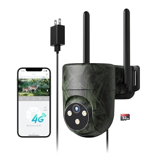 LIWAN No WiFi Security Camera, 4G LTE Cellular Security Camera Wired Outdoor, Plug-in for 24/7 Recording, 2K Color Night Vision, Built-in SIM Card, 32G Memory Card, Farm, Barn