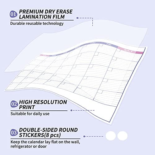 Large Dry Erase Calendar for Wall - Undated 1 Month Wall Calendar, 40" x 30", Erasable & Reusable Laminated Calendar with 8 Round Stickers, Great Layout Wall Calendar Dry Erase for Home, Office and School 6