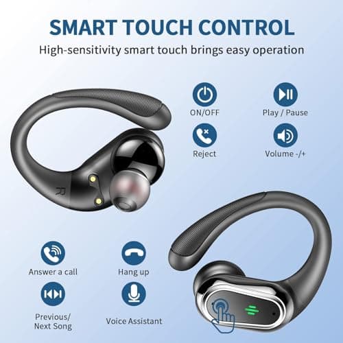 Wireless Earbuds, 2026 Bluetooth 5.4 Headphones Sport, 50Hrs HiFi Stereo Deep Bass Over-Ear buds with ENC Noise Cancelling Mic, IP7 Waterproof & LED Display Earphones with Earhooks for Workout/Running 5