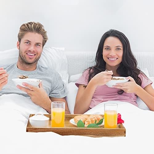 KITEISCAT Acacia Wood Serving Tray with Handles (Set of 2)- 17-Inch Decorative Wooden Tray - Perfect for Breakfast, Lunch, Dinner, Ottoman, Coffee Table - Living Room and Couch Tray 6