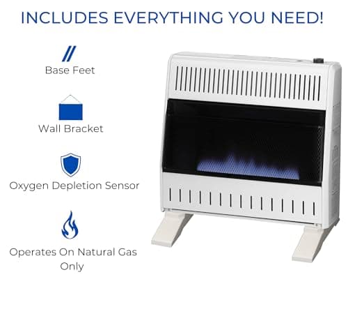 ProCom MN300TBA-B Ventless Natural Gas Blue Flame Space Heater with Thermostat Control for Home and Office Use, 30000 BTU, Heats Up to 1400 Sq. Ft., Includes Wall Mount and Base Feet, White 5