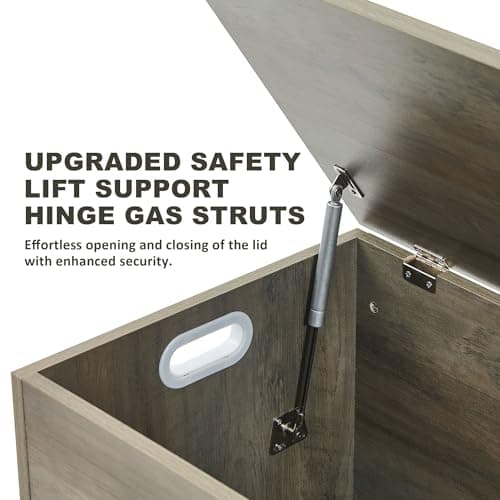 oakvivo Storage Chest, 31.5" Retro Wooden Storage Bench, Entryway Storage Trunk, Supports 330 lb, Upgraded Safety Lift Support Hinge, Entryway Bench, U-Shaped Opening for Entryway Living Room, Greige 5