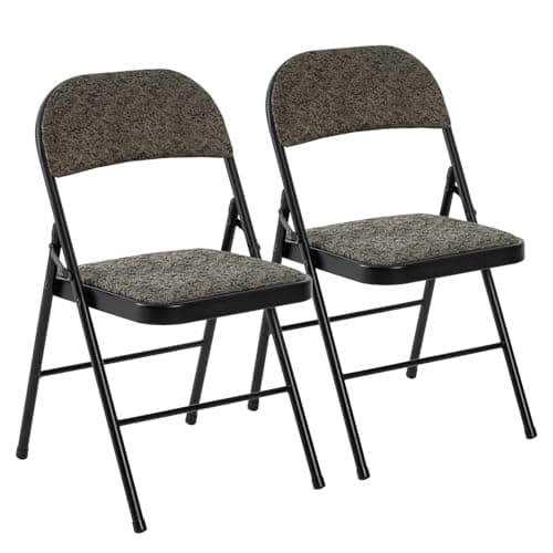 DUMOS 2 Pack Folding Chairs with Padded Cushion and Back - Fabric Stackable Portable Dining Chairs Set, for Home and Office, Conference, Wedding, Party, Patio, Garden, for Indoor Outdoor, Black Grey