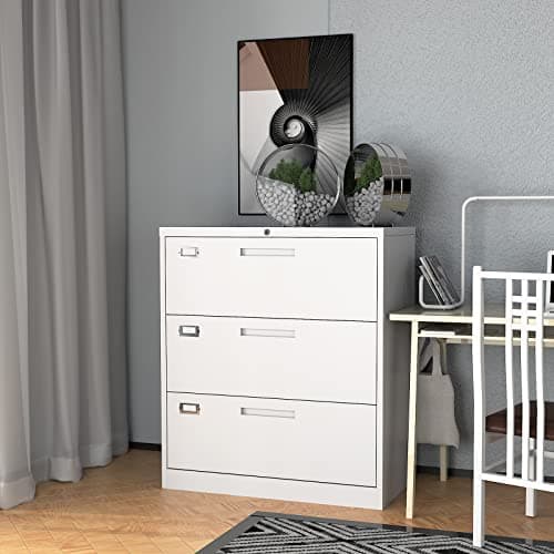Fesbos Lateral File Cabinet with Lock, 3 Drawer Large Metal Filing Cabinet,Home Office Lockable Storage Cabinet for Hanging Files Letter/Legal/F4/A4 Size-Assembly Required 8