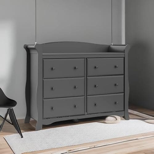 Storkcraft Avalon 6 Drawer Double Dresser (Gray) – Nursery Dresser for Kids Bedroom, Chest of Drawers 6