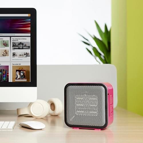 Amazon Basics Ceramic Space Heater, Portable Mini Heater for Office Desk, Indoor Use, 500W, With Tip-Over Protection, Lightweight 1.4 lbs, Pink, 5.9 x 3.2 x 6 inches 5