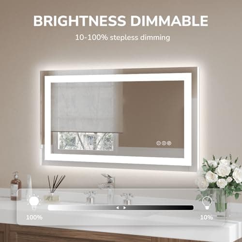USHOWER LED Bathroom Mirror 40x24 Inch Tempered Glass - Frameless LED Backlit Lighted Mirror for Bathroom Vanity with Anti-Fog, 3 Colors Dimmable, Memory Function, Wall-Mounted 6