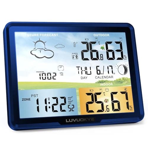 Weather Station Wireless Indoor Outdoor Thermometer, Digital Thermometer with Remote Sensor, Full Color Large Display Weather Station with Atomic Clock, Barometric Pressure, Weather Forecast