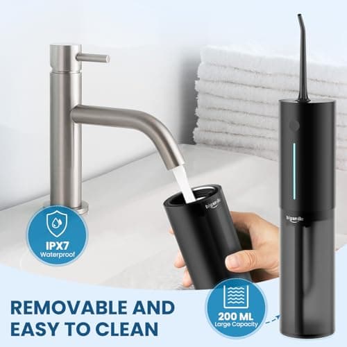 Cordless Water Flosser, Rechargeable Water Dental Flosser Pick for Teeth, IPX7 Waterproof Electric Water Dental Flosser, 3 Modes 4 Replaceable Jet Tips, Oral Irrigator for Home Travel (Black) 5