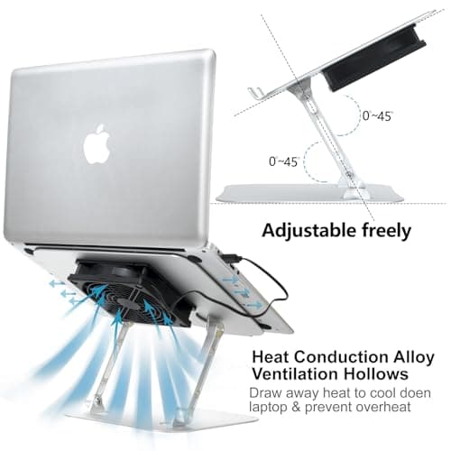 Adjustable Laptop Stand with Cooling Fan, Aluminium Alloy Multi-Angle Computer Holder for Desk, Portable Notebook Metal Mount Compatible with MacBook, Air, Pro, Dell, Alienware All Laptops 11"-17.3" 6
