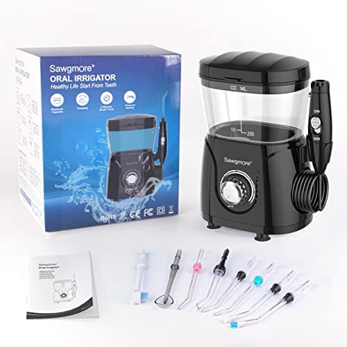 Sawgmore FC166 Water Flosser for Teeth/Braces, 600 ml Large Capacity, 10 Adjustable Pressures, 8 Home Nozzles Oral Irrigator for Teeth Clean(Black) 8