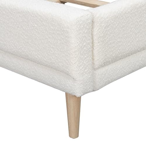 Christopher Knight Home Hazel King Size Bed Frame, Upholstered Platform Bed, Soft Boucle Wingback Headboard, Wood Bed Support and Slats, Curved-Shaped Headboard King Beds for Adult, 45.60" H White 8