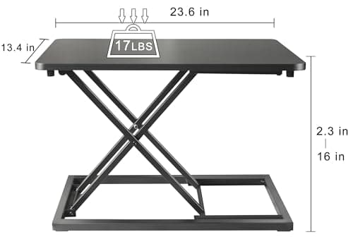 Aconcept Extra-Slim 24 x 14 inch Black Lift Standing Desk Converter, Manual Adjustable Height Sit Stand up Desk Riser, Compact for Monitor or Laptop Workstation 5