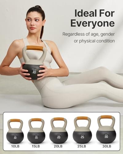 YOTTOY Soft Kettlebell with Leather Handle – Anti-Slip Sweat-Absorbing Grip, Home Gym Kettlebell Weights for Strength Training, Safe Neoprene Kettlebell for Women & Men (White, 10 LB) 5