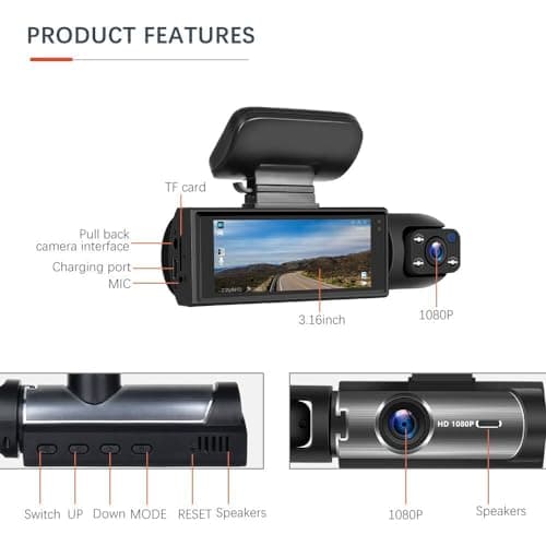2025 New 64g Enesy Car Dash Cam, 1080p Enesy Front and Rear Dash Camera, 24-Hour Night Vision and HDR, Loop Recording and Motion Detection (Dual Recording (Front of car + Inside of car)) 7