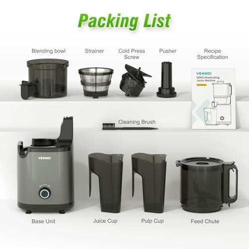 VENNXE Cold Pressed Juicer, Slow Masticating Juicers Machines for Vegetable and Fruits, Easy to Clean Juice Extractor with 50 oz Capacity and 5.7" Extra Large Feed Chute, BPA Free Electric Juice Maker 9