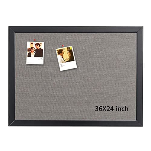 Bulletin Board 36 x 24 Inch, 100% Wood Framed Canvas Cork Board with Grey Fabric, Wall Mounted Notice Board for Home Office School