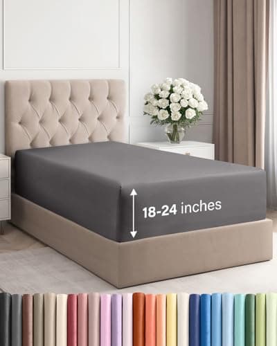 Extra Deep Twin Fitted Sheet - Hotel Luxury Single Fitted Sheet Only - Easily Fits 18 inch to 24 inch Mattress - Ultra Soft, Wrinkle & Fade Free w/Extra Deep Pockets - Breathable & Comfy - Dark Grey