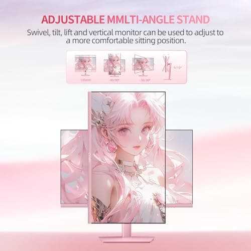 CUNPU 27 Inch Pastel Pink Gaming Monitor QHD 2560x1440 180/200Hz 1ms GTG Fast IPS Computer Monitor, 90% DCI-P3, Adaptive Sync, Built in Speaker, Height/Swivel/Tilt/Pivot Adjustable Stand, HDMI,DP 8