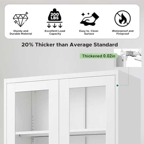 Curio Display Cabinet with Glass Doors,71”H Metal Display Case with 4 Adjustable Shelves, White China Storage Cabinet for Collectibles, Trophies & Liquor - Locking Tall Glass Cabinet for Home 9