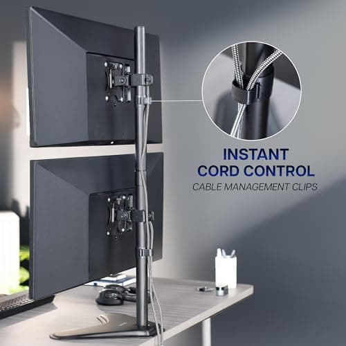 VIVO Dual Monitor Desk Stand Free-Standing LCD Mount, Holds in Stacked Vertical Position 2 Ultrawide Screens up to 34 inches, Black, STAND-V002L 9