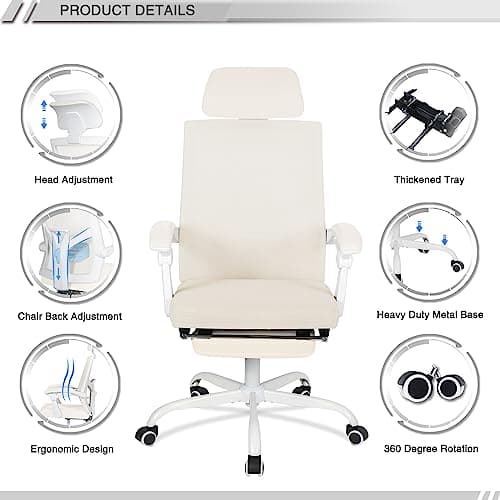 Qulomvs Mesh Ergonomic Office Chair with Footrest Home Office Desk Chair with Headrest and Backrest 90-135 Adjustable Computer Executive Desk Chair with Wheels 360 Swivel Task Chair 7