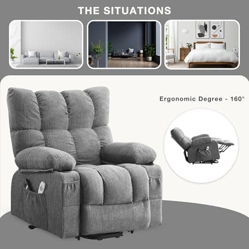 KWKSV Power Lift Recliner Chair for Elderly with Vibration Massage and Lumbar Heating Electric Recliner Sofa with Cup Holders and USB Charge Port for Living Room Comfort 7