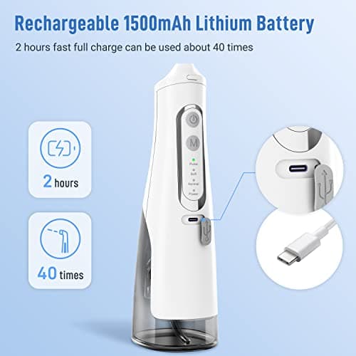 Cordless Water Flosser Teeth Cleaner Dental Oral Irrigator Picks Portable and Rechargeable 310ml Water Tank IPX7 Water Proof for Home and Travel Infiwarden (White) 5