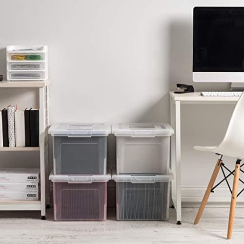 IRIS USA File Box, Plastic File Organizer with Lids for Letter/Legal File, Portable Document Box For Moving, Storage Bin with Durable and Secure Lid, Stackable Nestable BPA-Free, Clear 35 Qt. 4 Pack 7